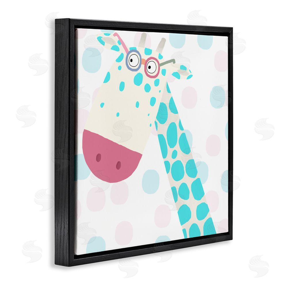 Carla Daly Electric Blue Giraffe Black Floating Frame Canvas Wall Art
