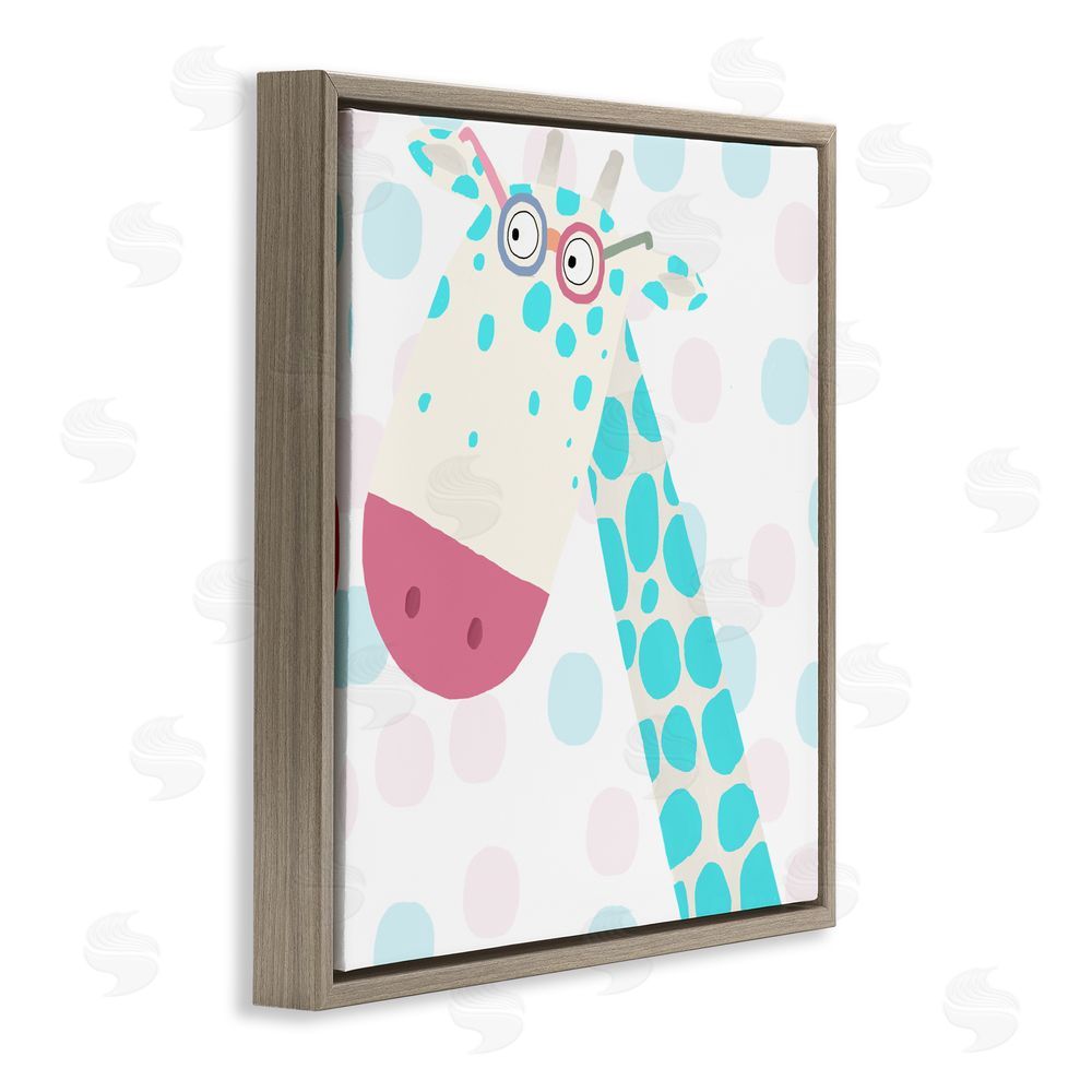 Carla Daly Electric Blue Giraffe Brown Floating Frame Canvas Wall Art