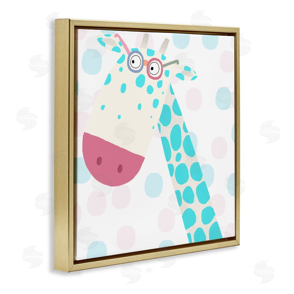 Carla Daly Electric Blue Giraffe Gold Floating Frame Canvas Wall Art