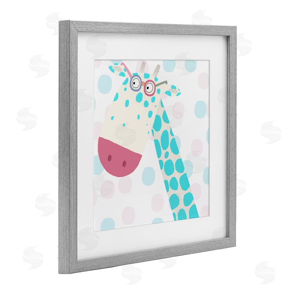 Carla Daly Electric Blue Giraffe Gray Framed Print Under Glass with Mat Wall Art
