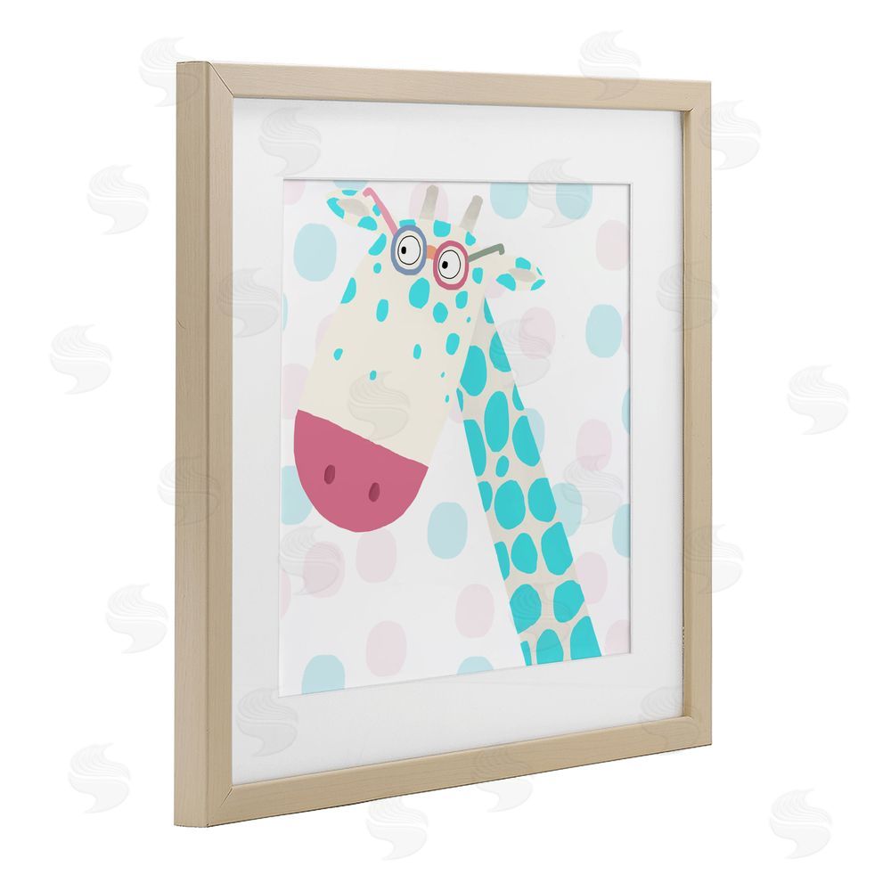 Carla Daly Electric Blue Giraffe Brown Framed Print Under Glass with Mat Wall Art