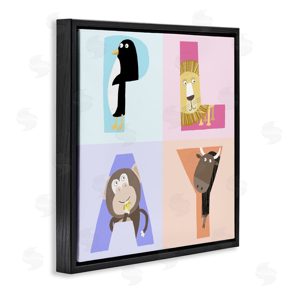 Carla Daly Play Letters Squares with Animals Black Floating Frame Canvas Wall Art Print