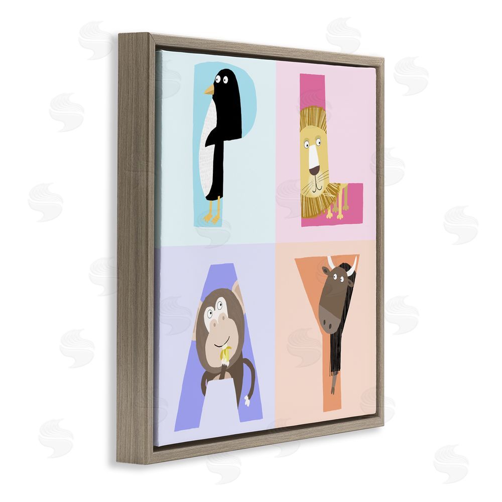 Carla Daly Play Letters Squares with Animals Brown Floating Frame Canvas Wall Art Print