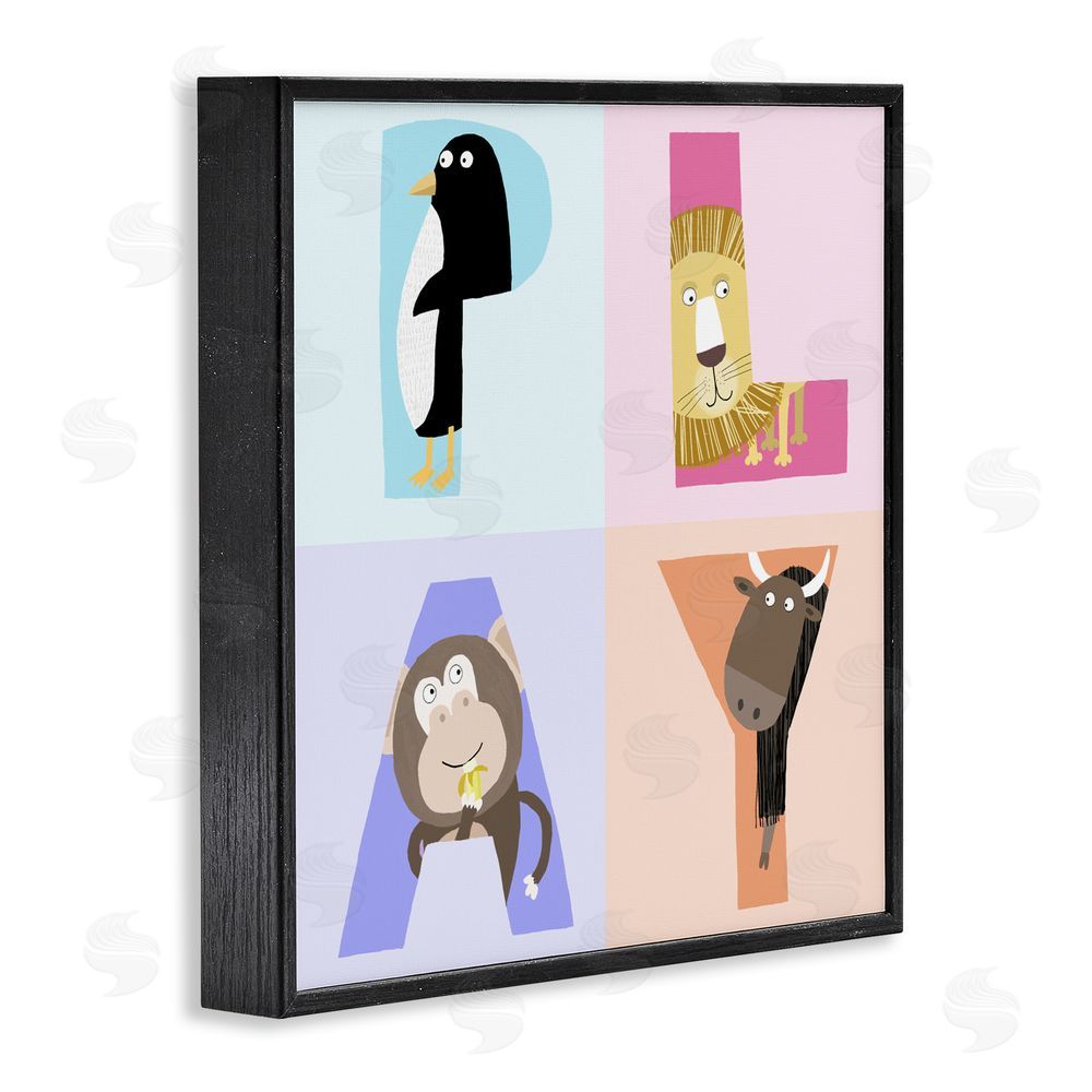 Carla Daly Play Letters Squares with Animals Black Framed Giclee Wall Art Print
