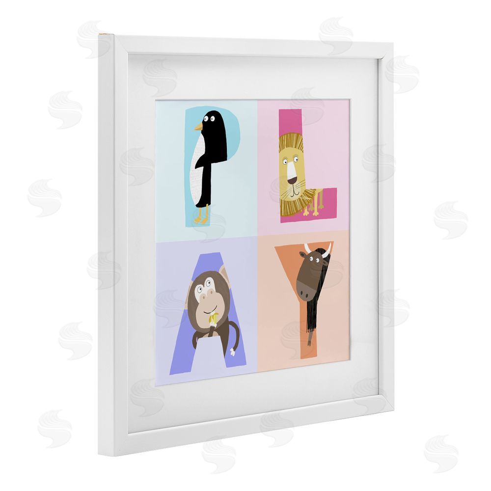 Carla Daly Play Letters Squares with Animals White Framed Print Under Glass Wall Art