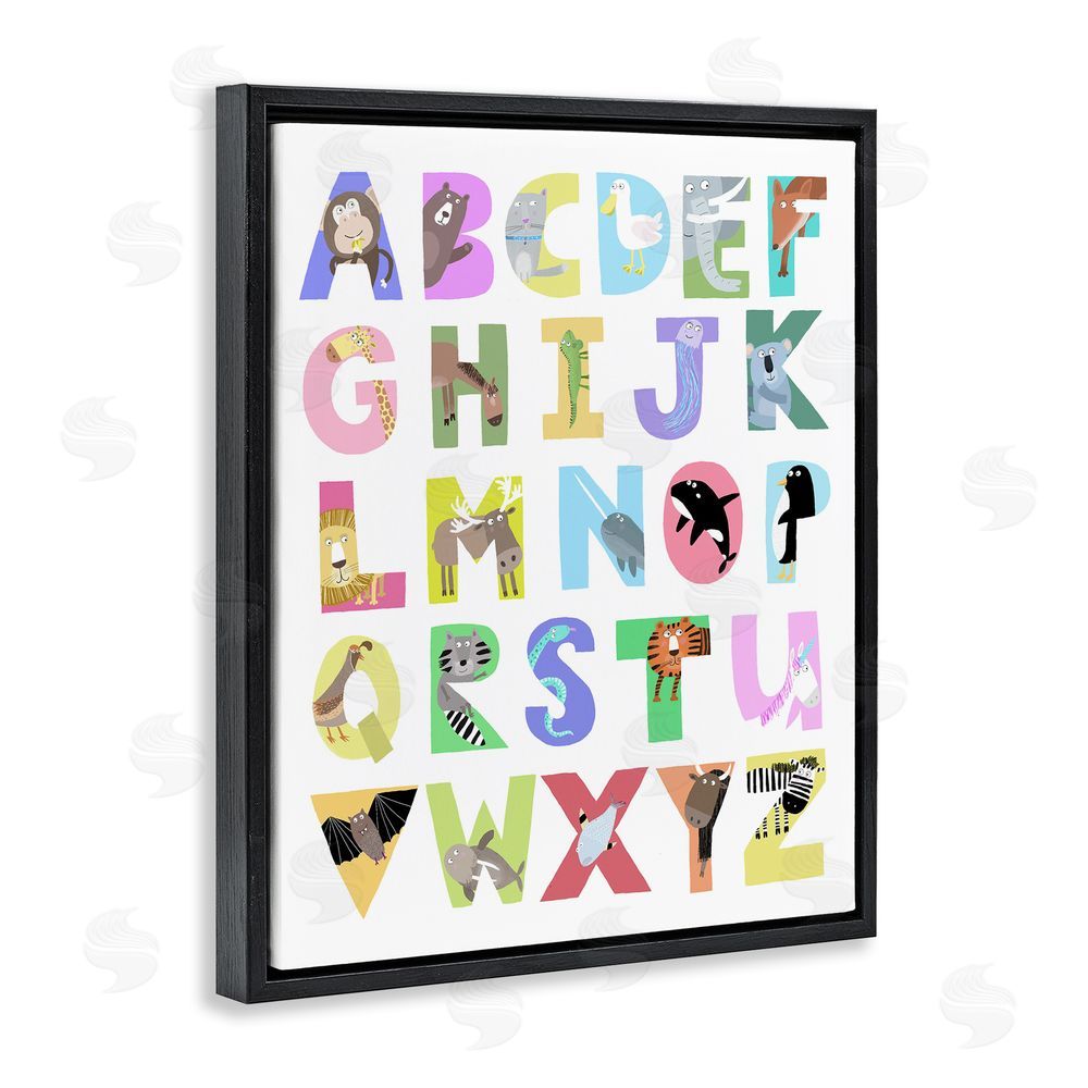 Carla Daly Alphabet Shapes with Animals Black Floating Frame Canvas Wall Art Print