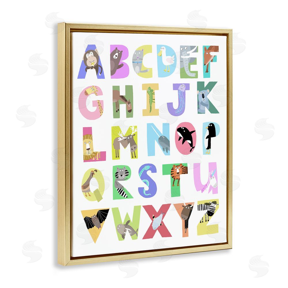 Carla Daly Alphabet Shapes with Animals Gold Floating Frame Canvas Wall Art Print