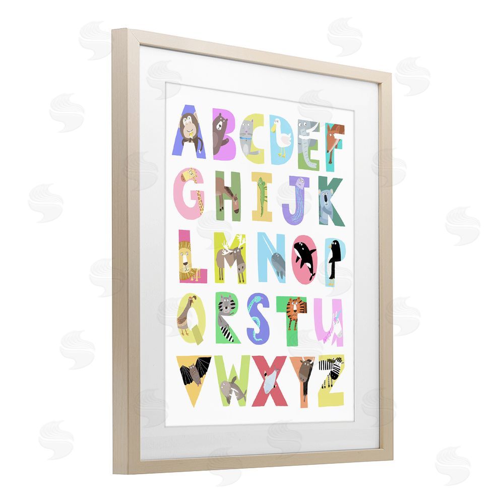 Carla Daly Alphabet Shapes with Animals Birch Framed Print Under Glass Wall Art