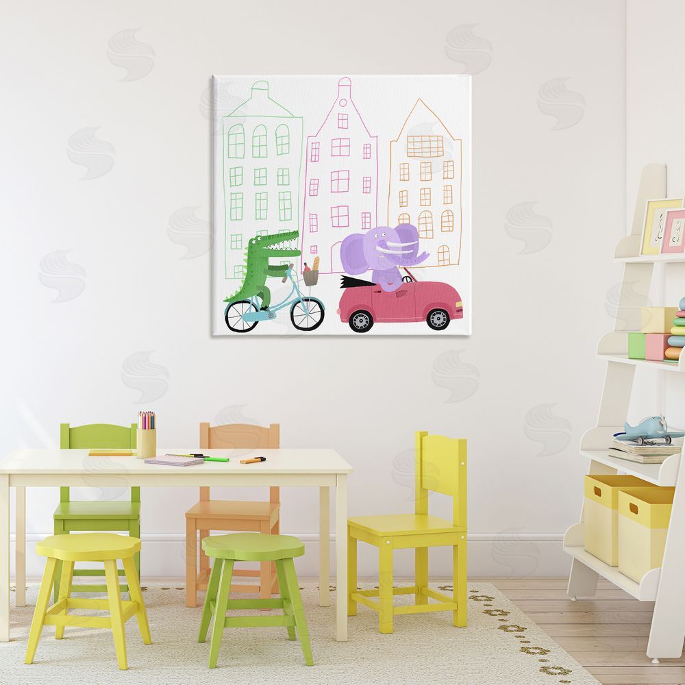 Carla Daly Amsterdam Buildings & Animals Stretched Canvas Wall Art in Room