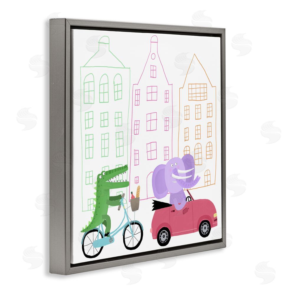 Carla Daly Amsterdam Buildings & Animals Gray Floating Frame Canvas Wall Art Print