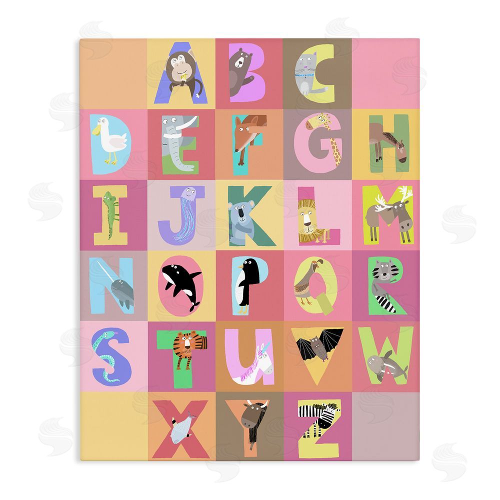 Carla Daly Animal Alphabet in Pink Stretched Canvas Wall Art Print