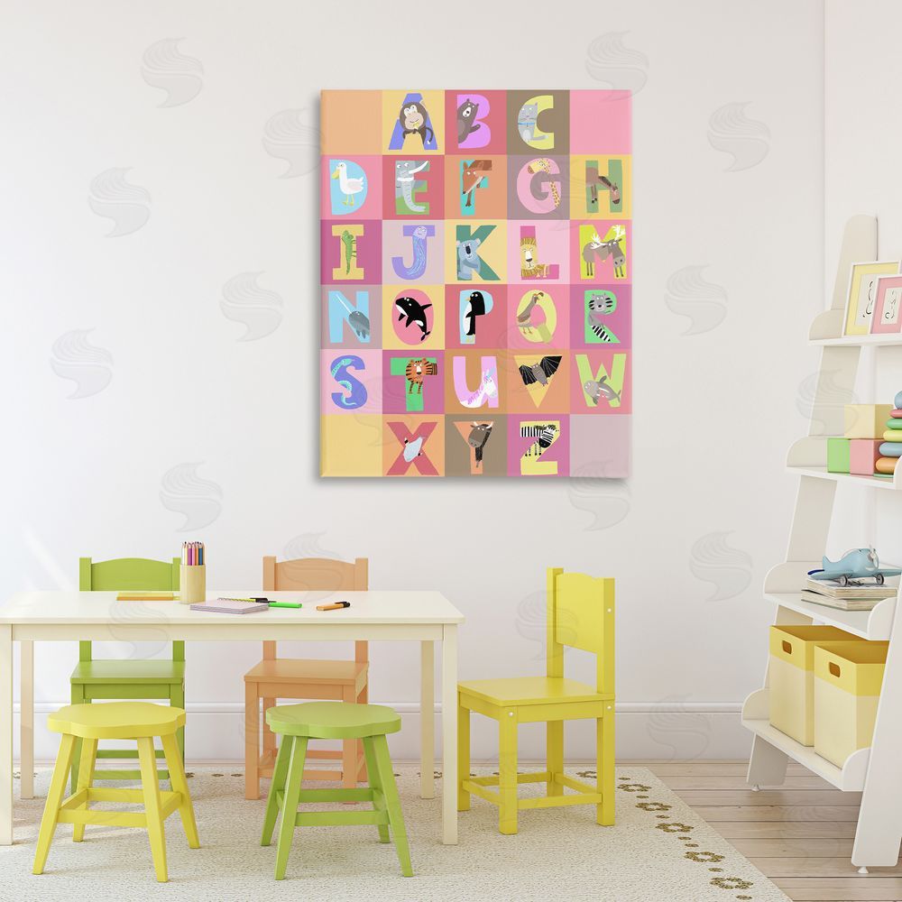 Carla Daly Animal Alphabet in Pink Stretched Canvas Wall Art in Room