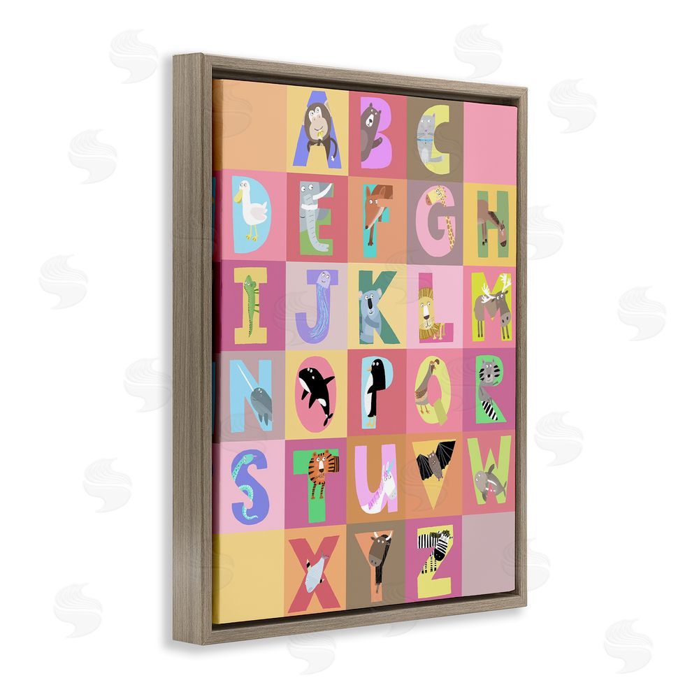 Carla Daly Animal Alphabet in Pink Brown Floating Frame Canvas Wall Art Print