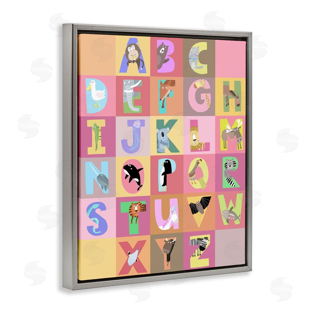 Carla Daly Animal Alphabet in Pink Gray Floating Frame Canvas Wall Art Print
