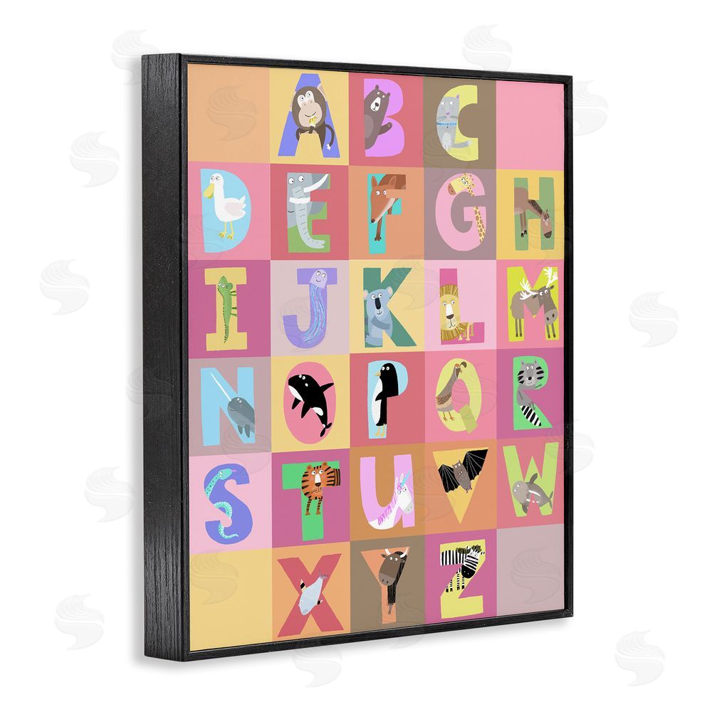 Carla Daly Animal Alphabet in Pink Black Framed Giclee Wall Art Print