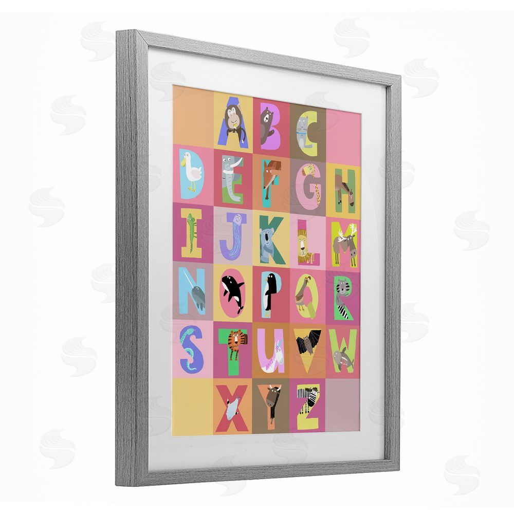 Carla Daly Animal Alphabet in Pink Gray Framed Print Under Glass Wall Art