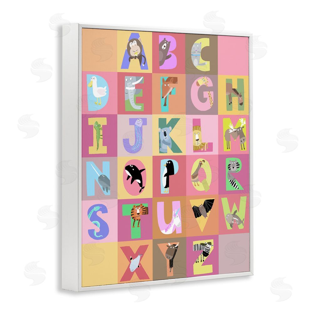 Carla Daly Animal Alphabet in Pink White Framed Giclee Wall Art Print