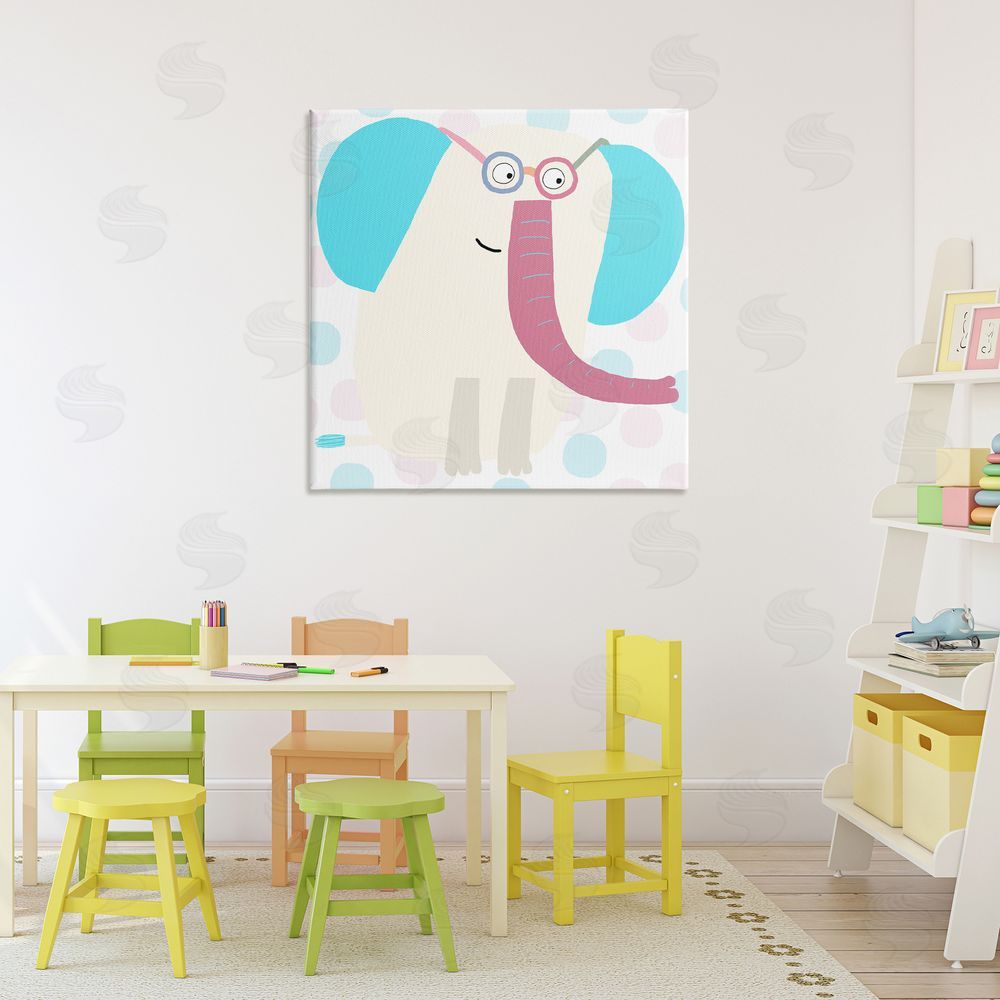 Carla Daly Electric Blue Elephant Stretched Canvas Wall Art in Room
