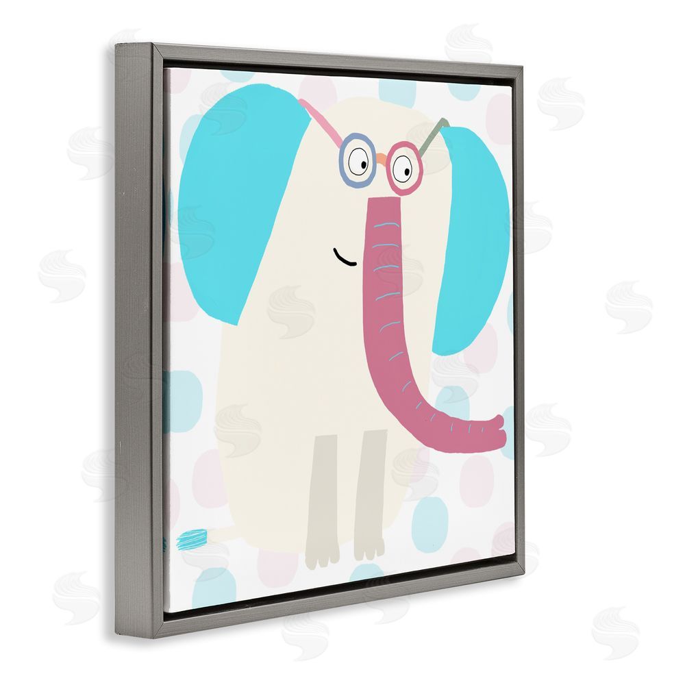 Carla Daly Electric Blue Elephant Gray Floating Frame Canvas Wall Art