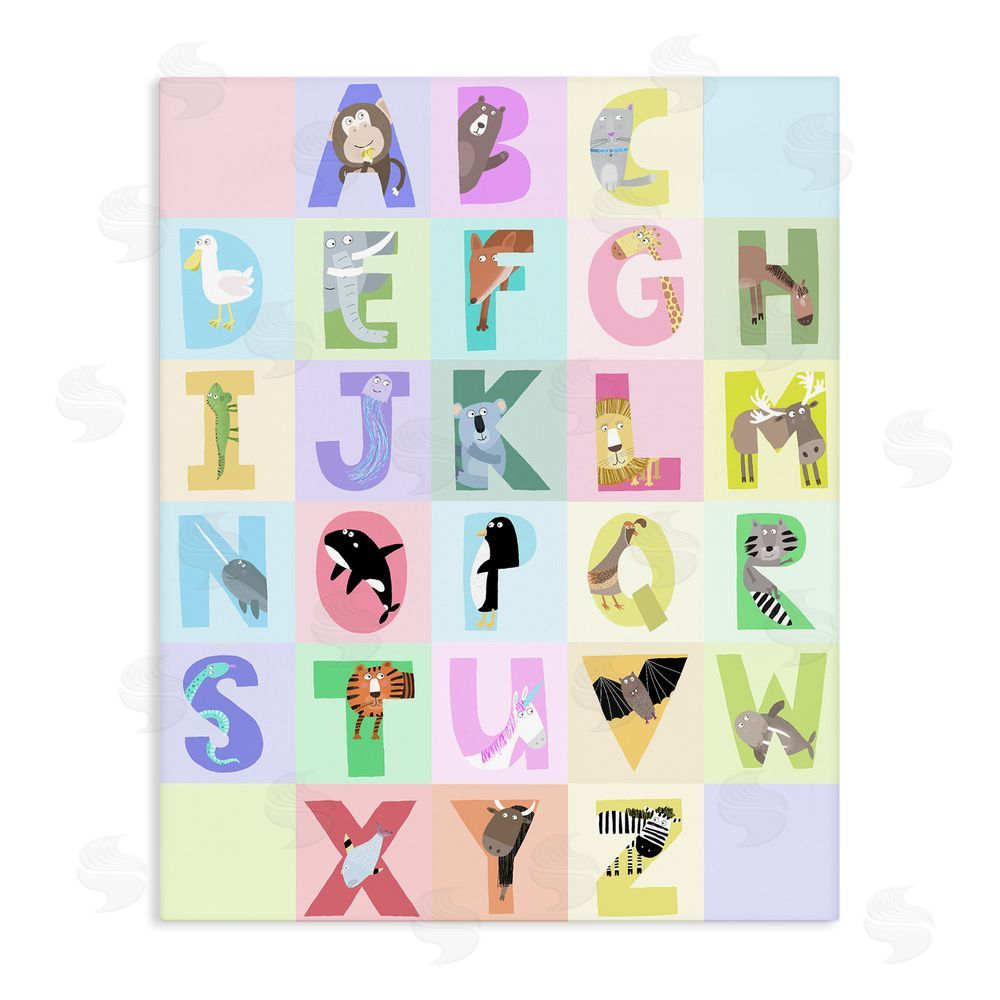Carla Daly Animal Alphabet in Pastels Stretched Canvas Wall Art Print