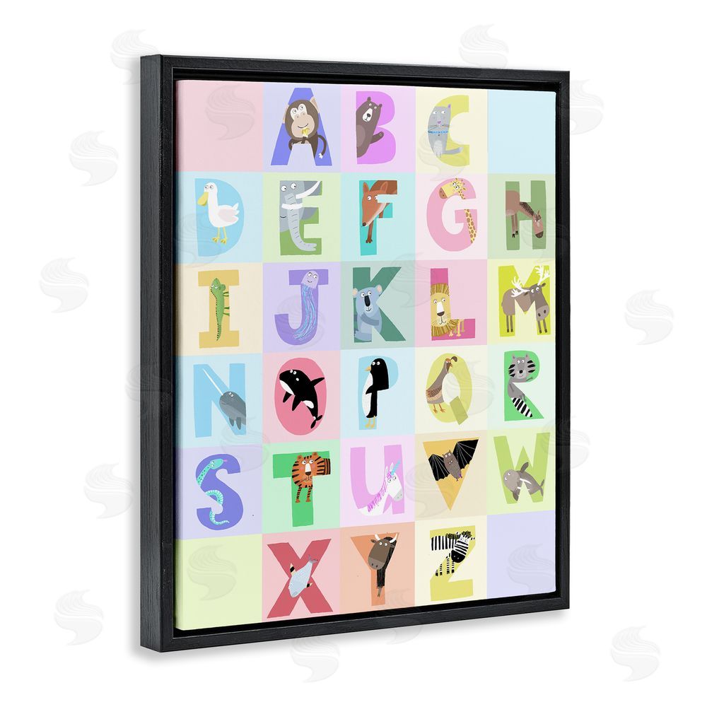Carla Daly Animal Alphabet in Pastels Black Floating Frame Canvas Wall Art Print