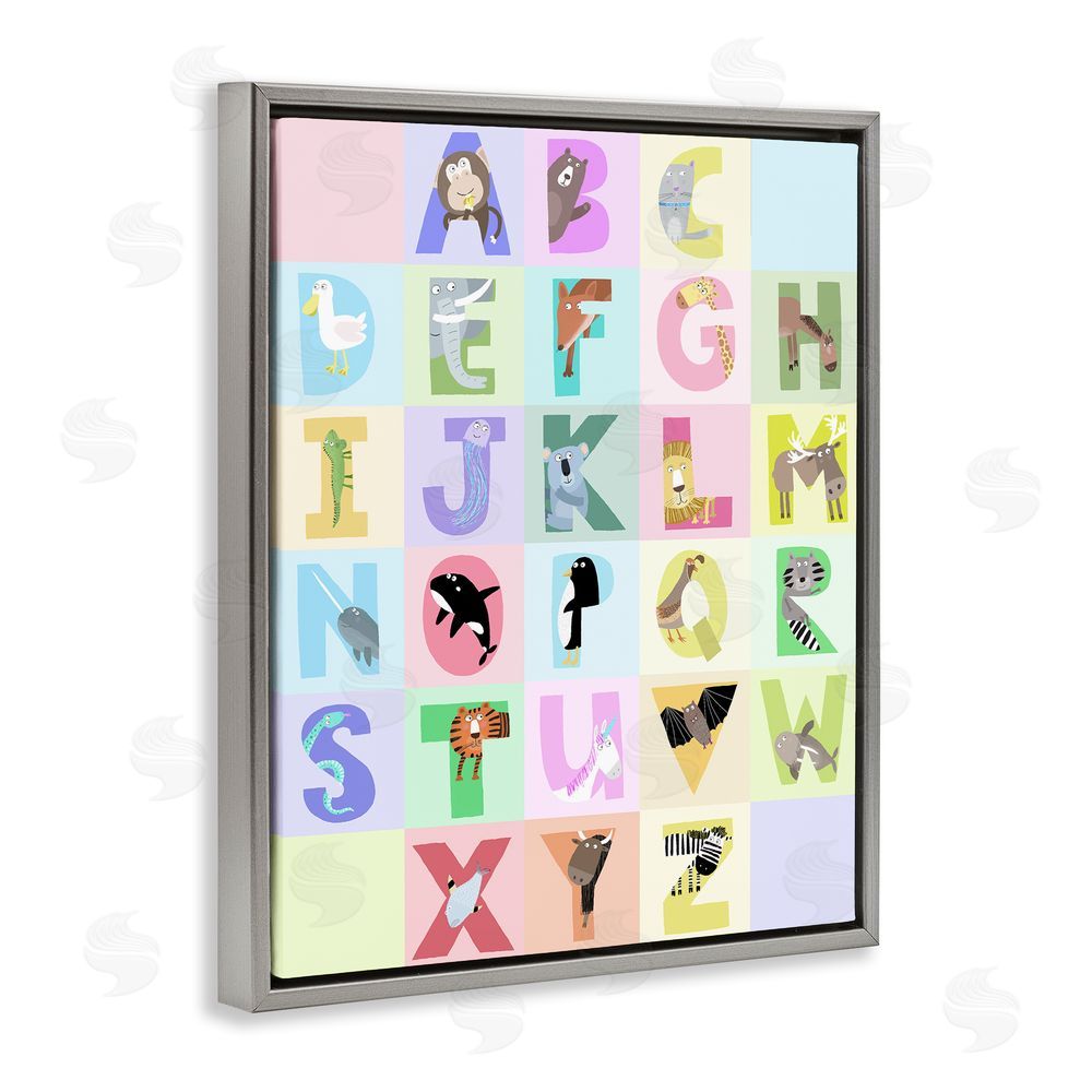 Carla Daly Animal Alphabet in Pastels Gray Floating Frame Canvas Wall Art Print