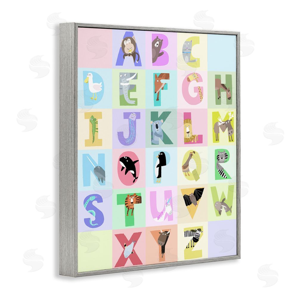 Carla Daly Animal Alphabet in Pastels Gray Framed Giclee Wall Art Print