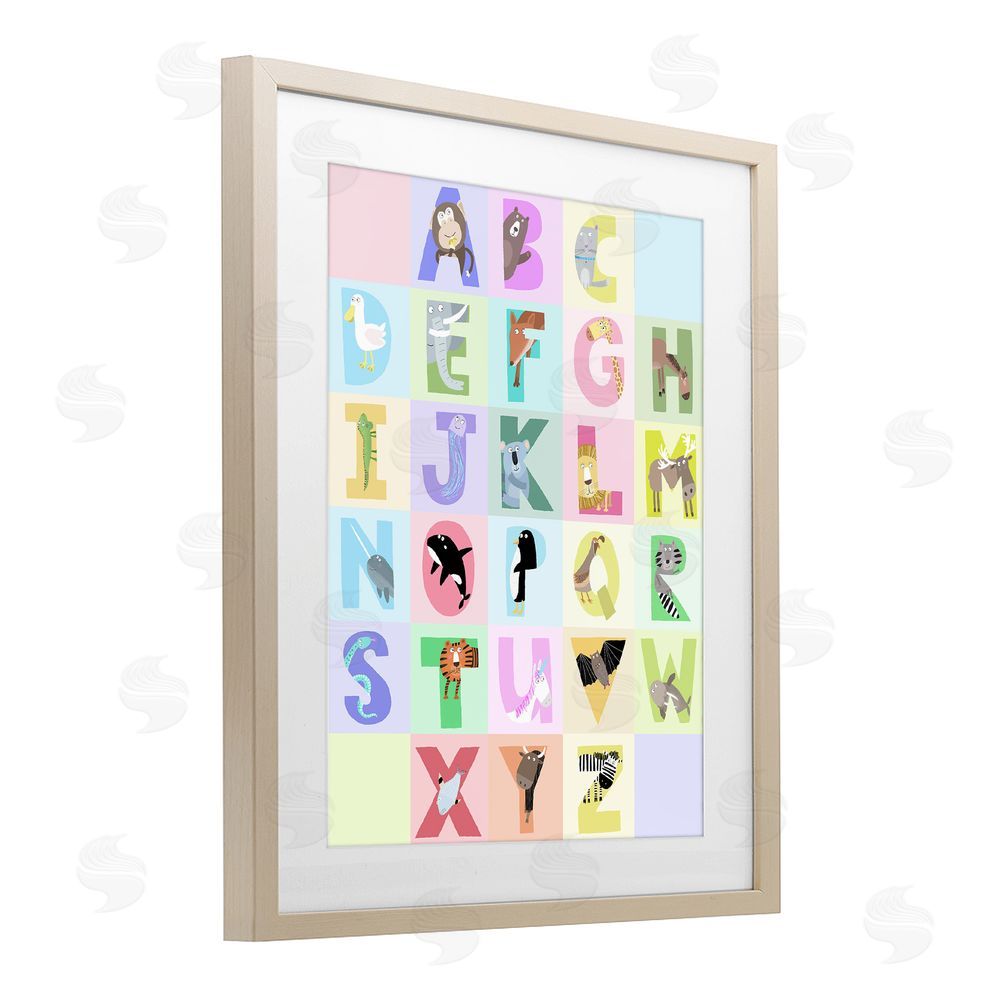Carla Daly Animal Alphabet in Pastels Birch Framed Print Under Glass Wall Art