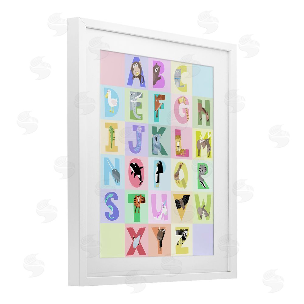 Carla Daly Animal Alphabet in Pastels White Framed Print Under Glass Wall Art