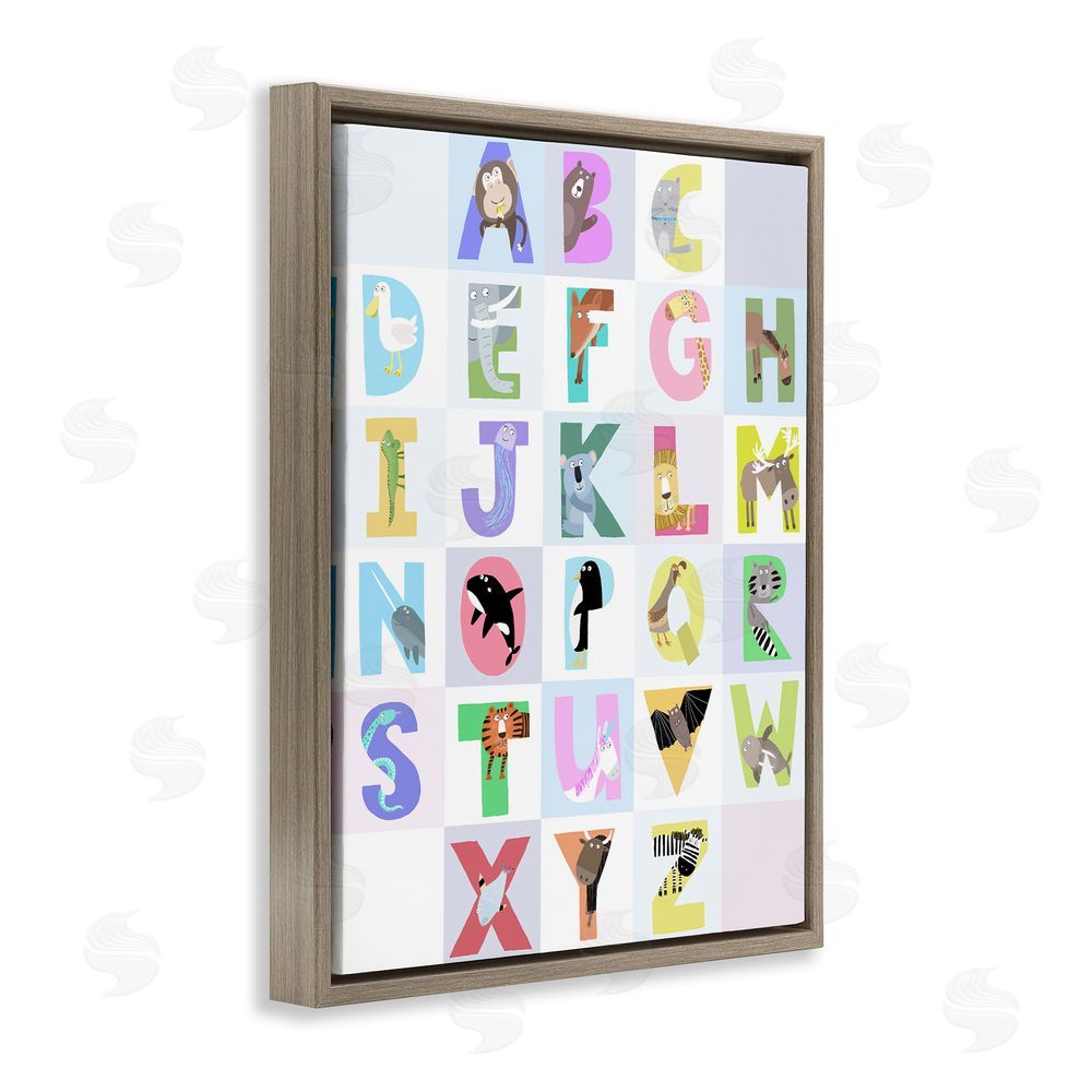 Carla Daly Animal Alphabet in Light Grey Brown Floating Frame Canvas Wall Art Print