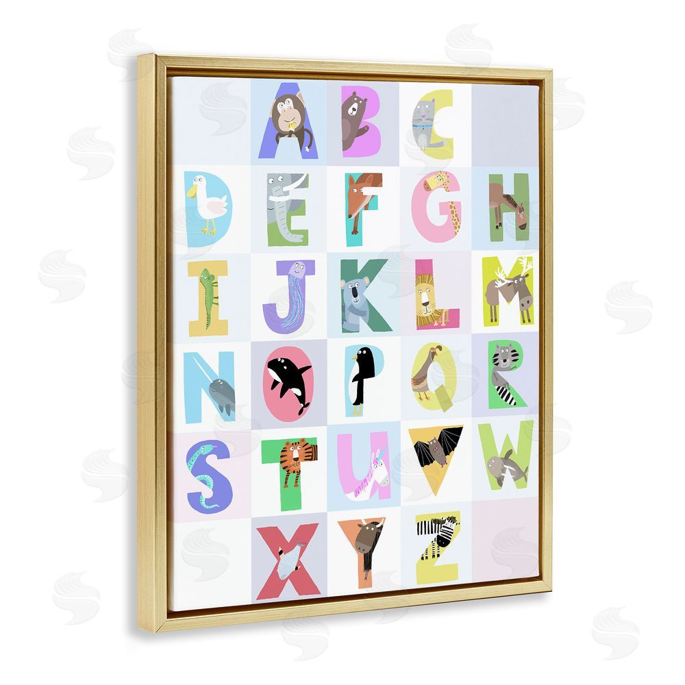 Carla Daly Animal Alphabet in Light Grey Gold Floating Frame Canvas Wall Art Print