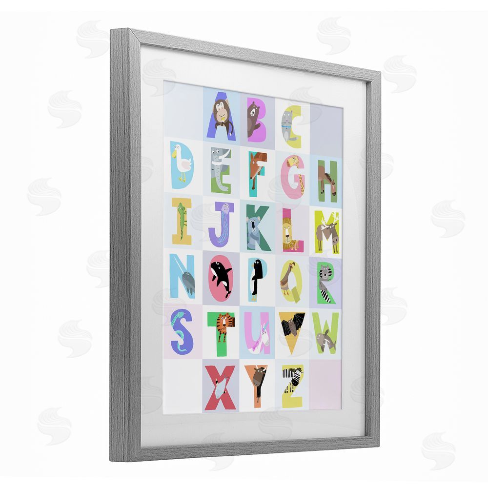 Carla Daly Animal Alphabet in Light Grey Gray Framed Print Under Glass Wall Art