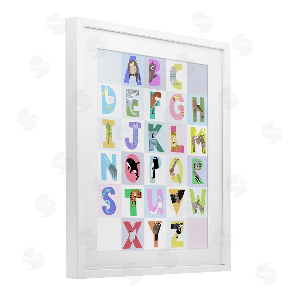 Carla Daly Animal Alphabet in Light Grey White Framed Print Under Glass Wall Art