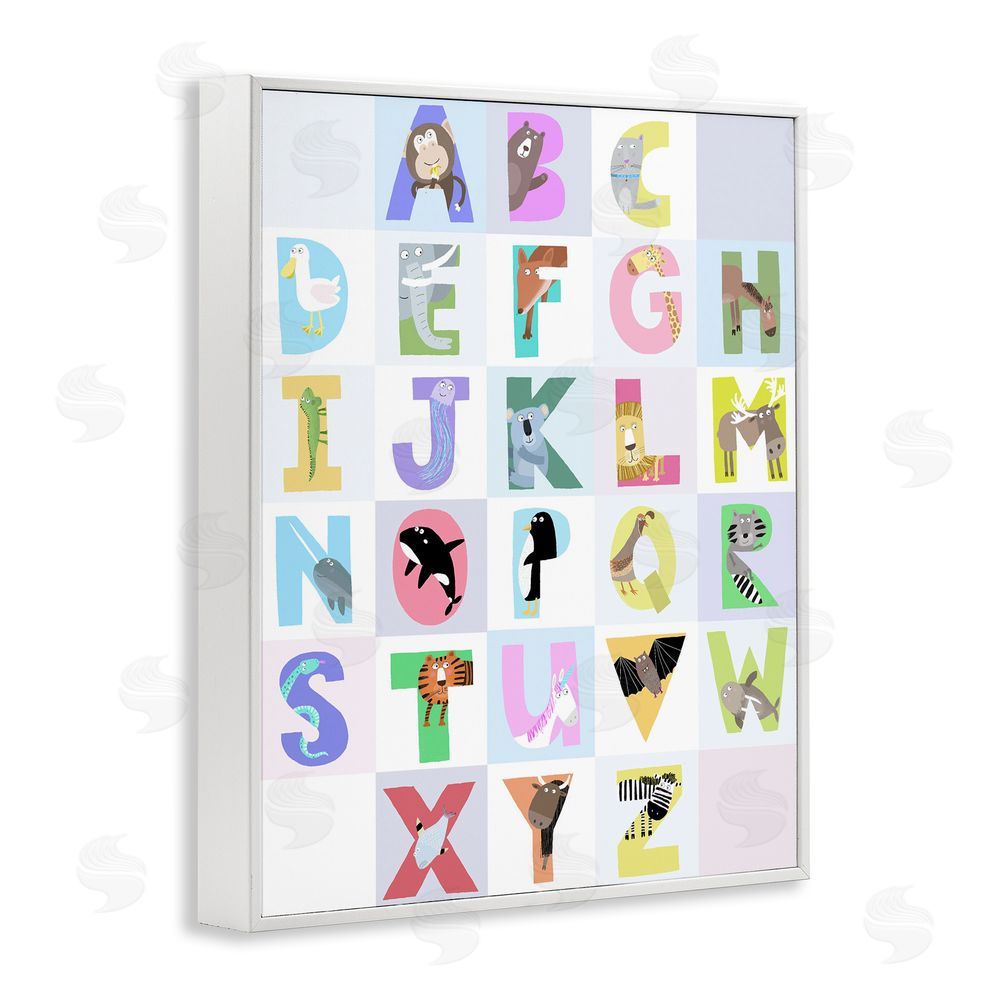 Carla Daly Animal Alphabet in Light Grey White Framed Giclee Wall Art Print