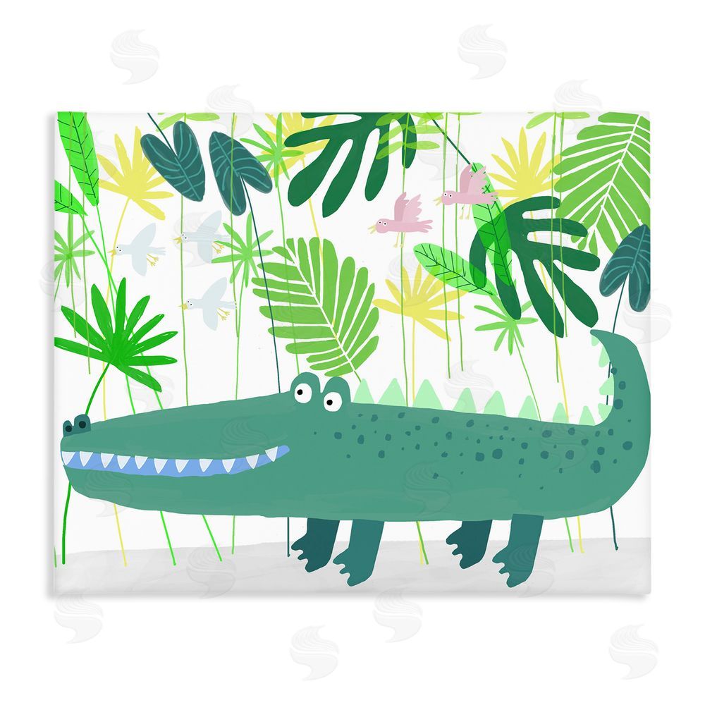 Carla Daly Crocodile Jungle & Leaves Stretched Canvas Wall Art Print