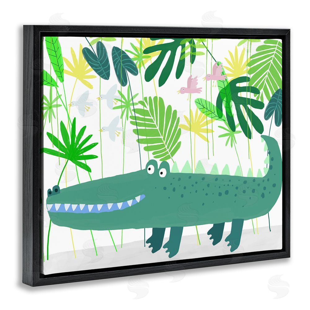 Carla Daly Crocodile Jungle & Leaves Black Floating Frame Wall Art Print
