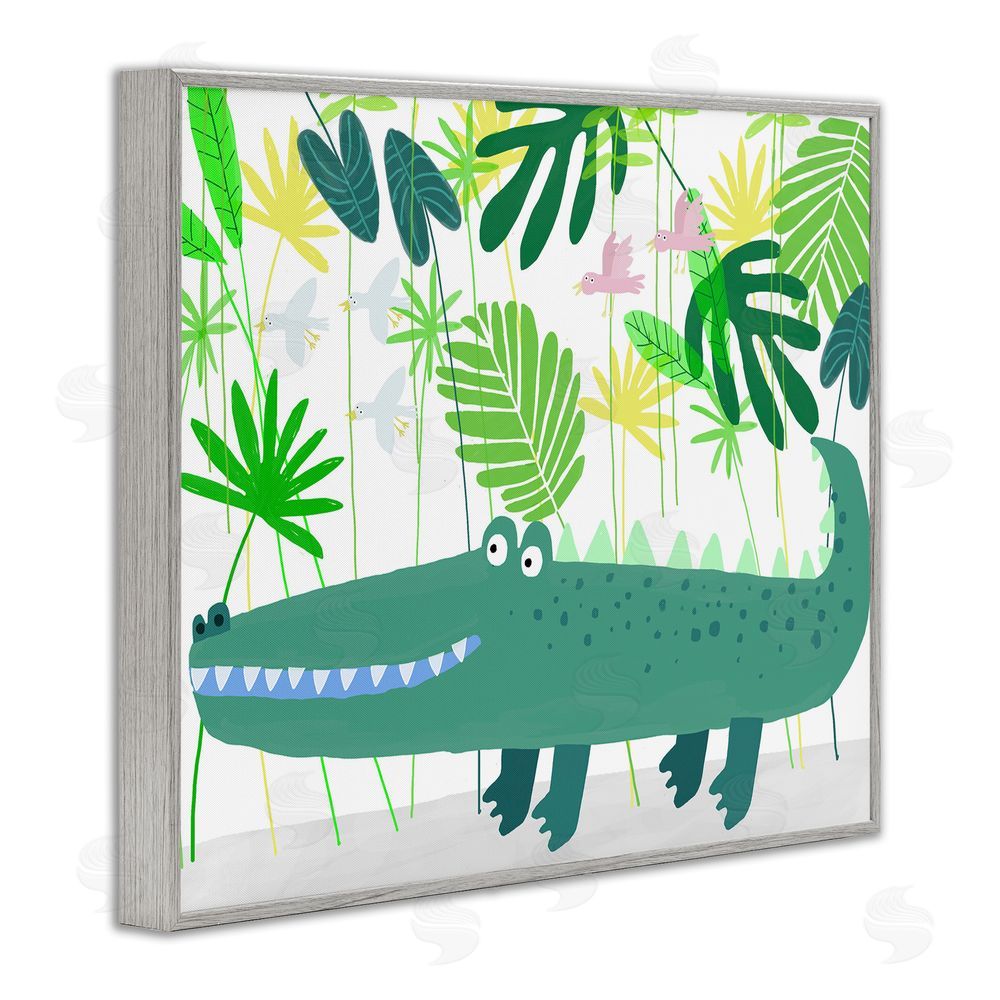 Carla Daly Crocodile Jungle & Leaves Gray Framed Giclee Wall Art Print