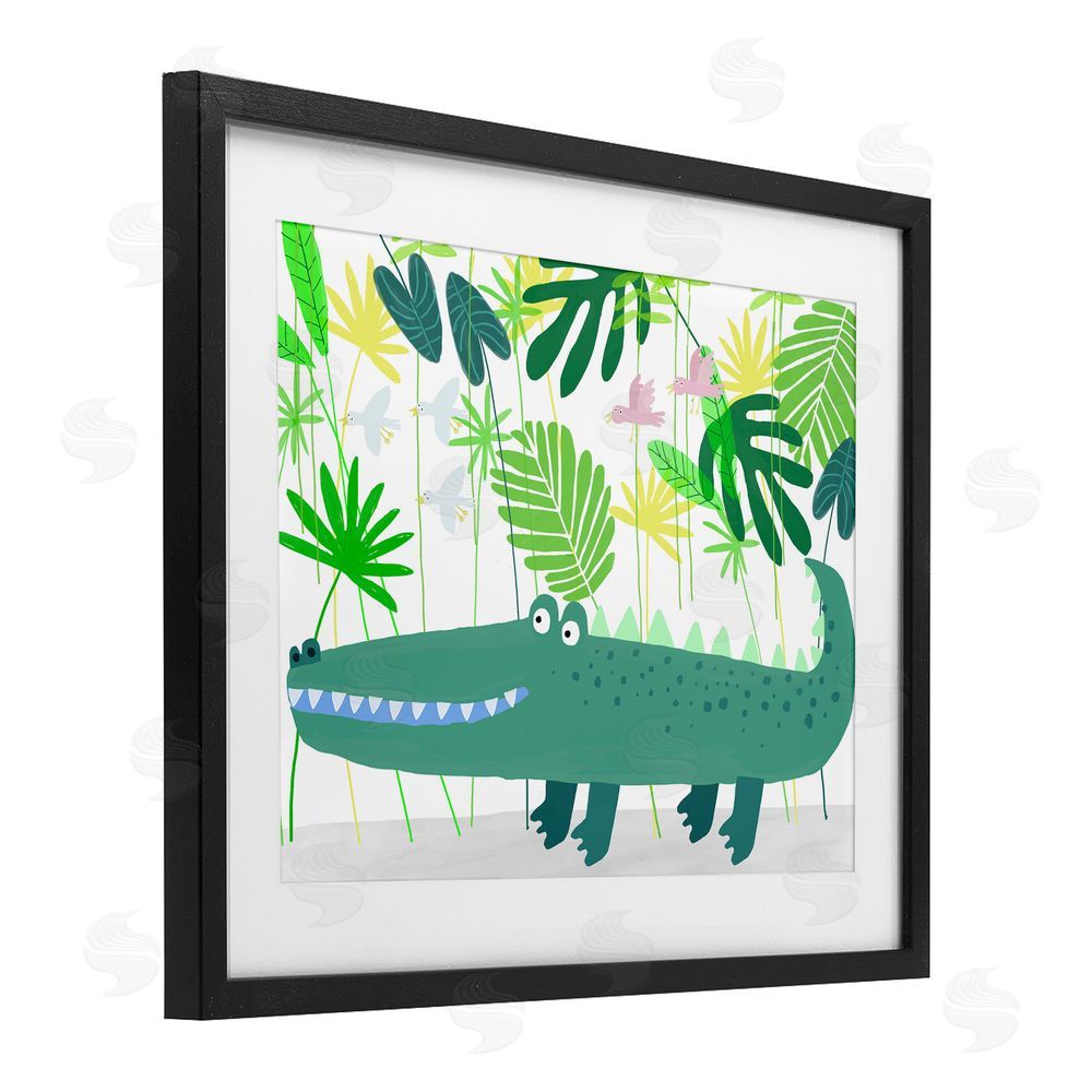 Carla Daly Crocodile Jungle & Leaves Black Framed Print Under Glass Wall Art