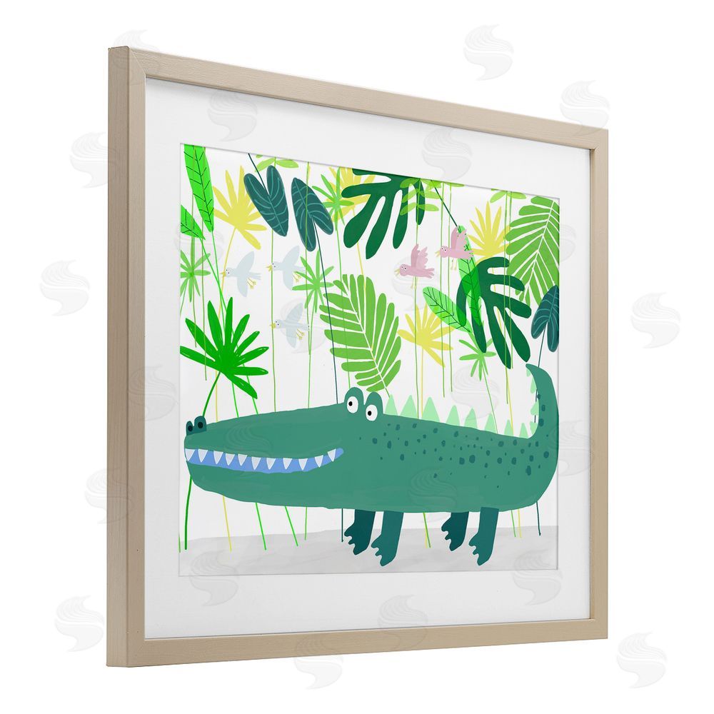 Carla Daly Crocodile Jungle & Leaves Birch Framed Print Under Glass Wall Art