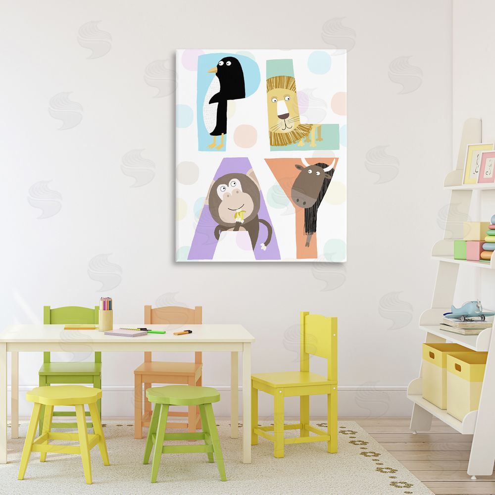 Carla Daly Play Letters with Animals Stretched Canvas Wall Art Print in Room