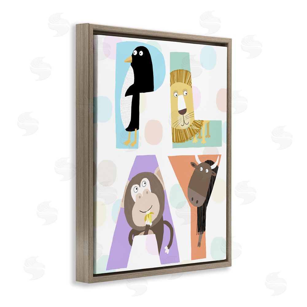 Carla Daly Play Letters with Animals Brown Floating Frame Canvas Wall Art Print