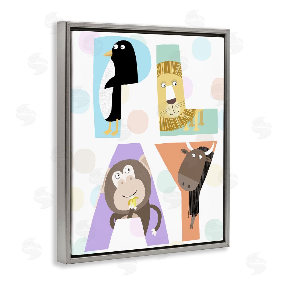 Carla Daly Play Letters with Animals Gray Floating Frame Canvas Wall Art Print