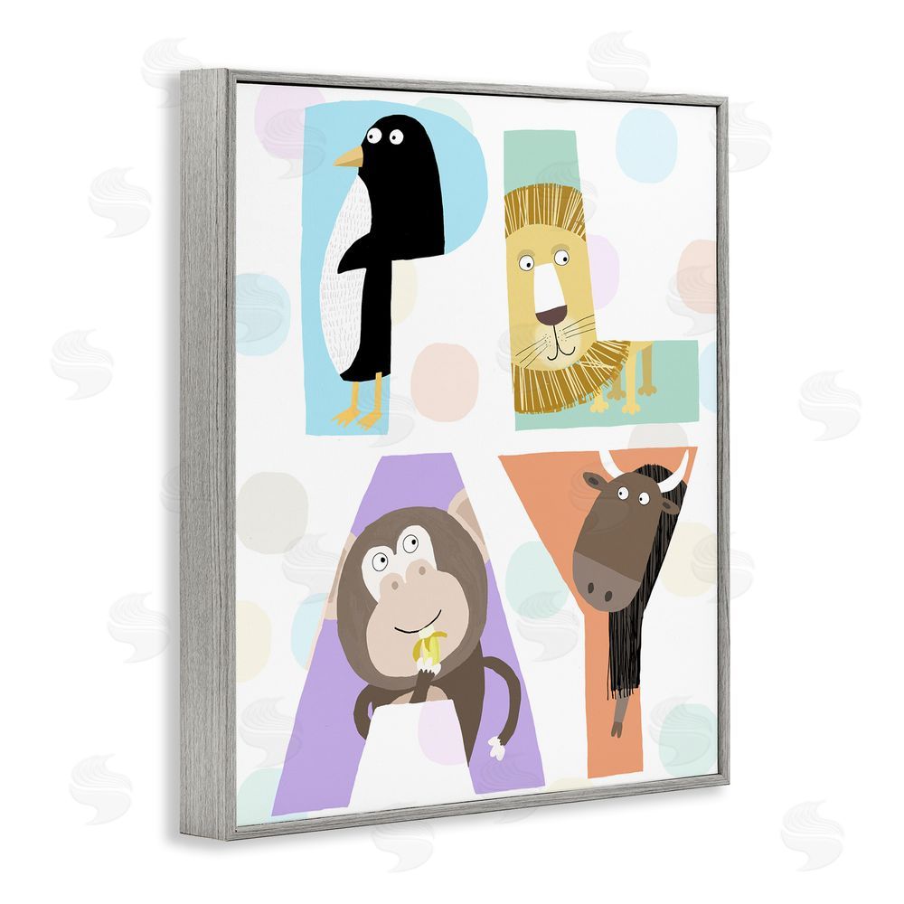 Carla Daly Play Letters with Animals Gray Framed Giclee Wall Art Print