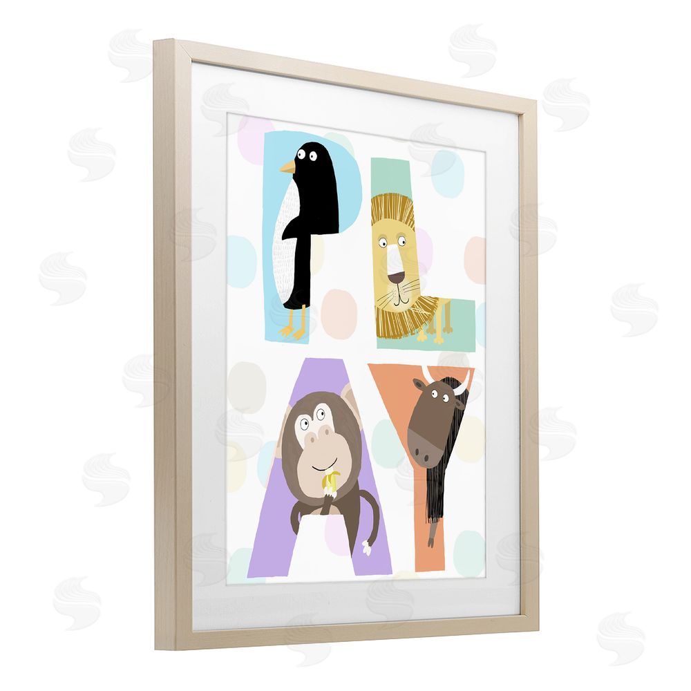 Carla Daly Play Letters with Animals Brown Framed Print Under Glass Wall Art