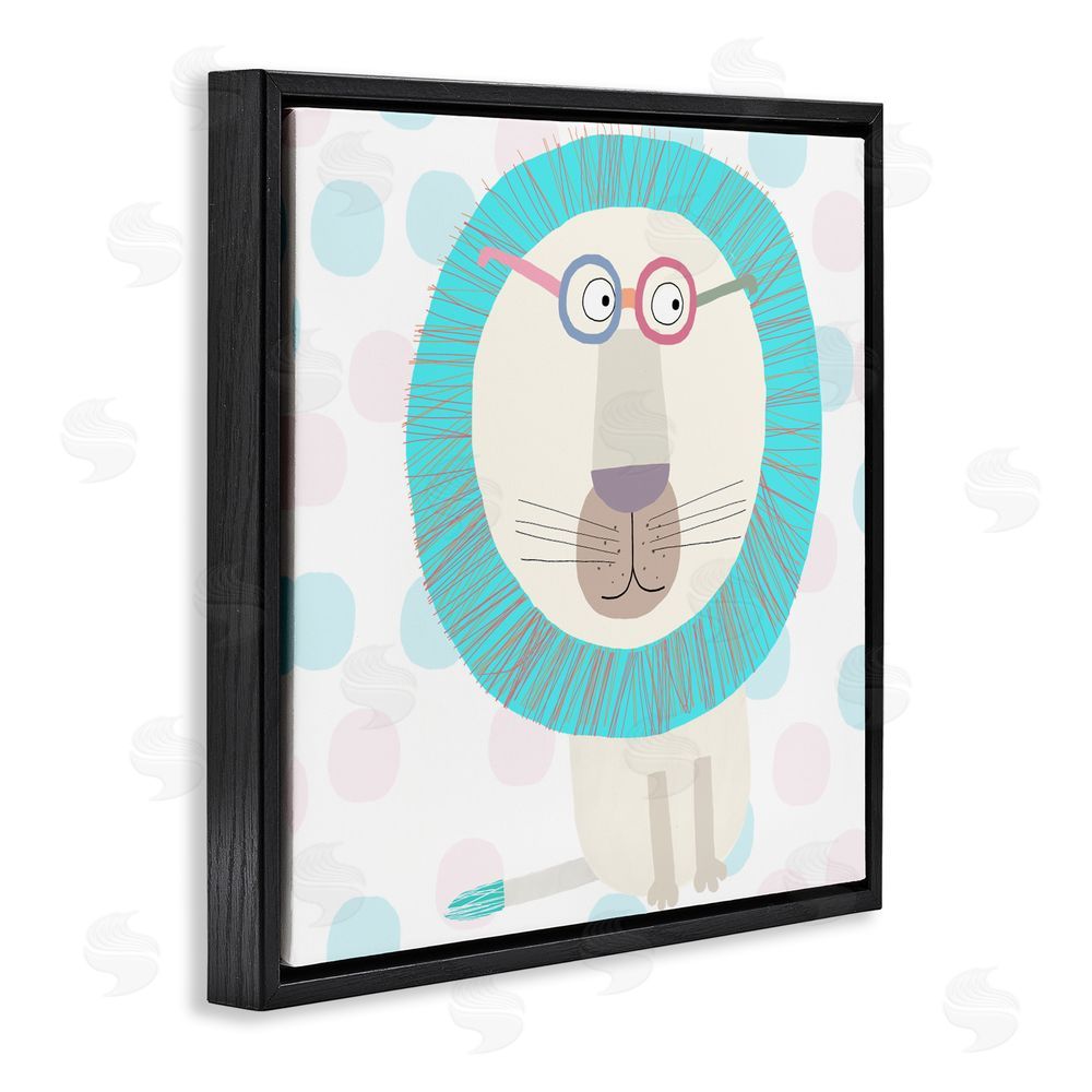 Carla Daly Electric Blue Lion Black Floating Frame Canvas Wall Art