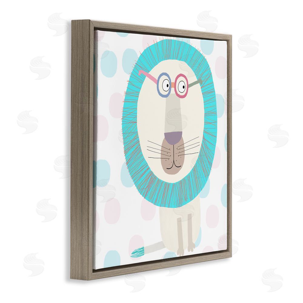 Carla Daly Electric Blue Lion Brown Floating Frame Canvas Wall Art