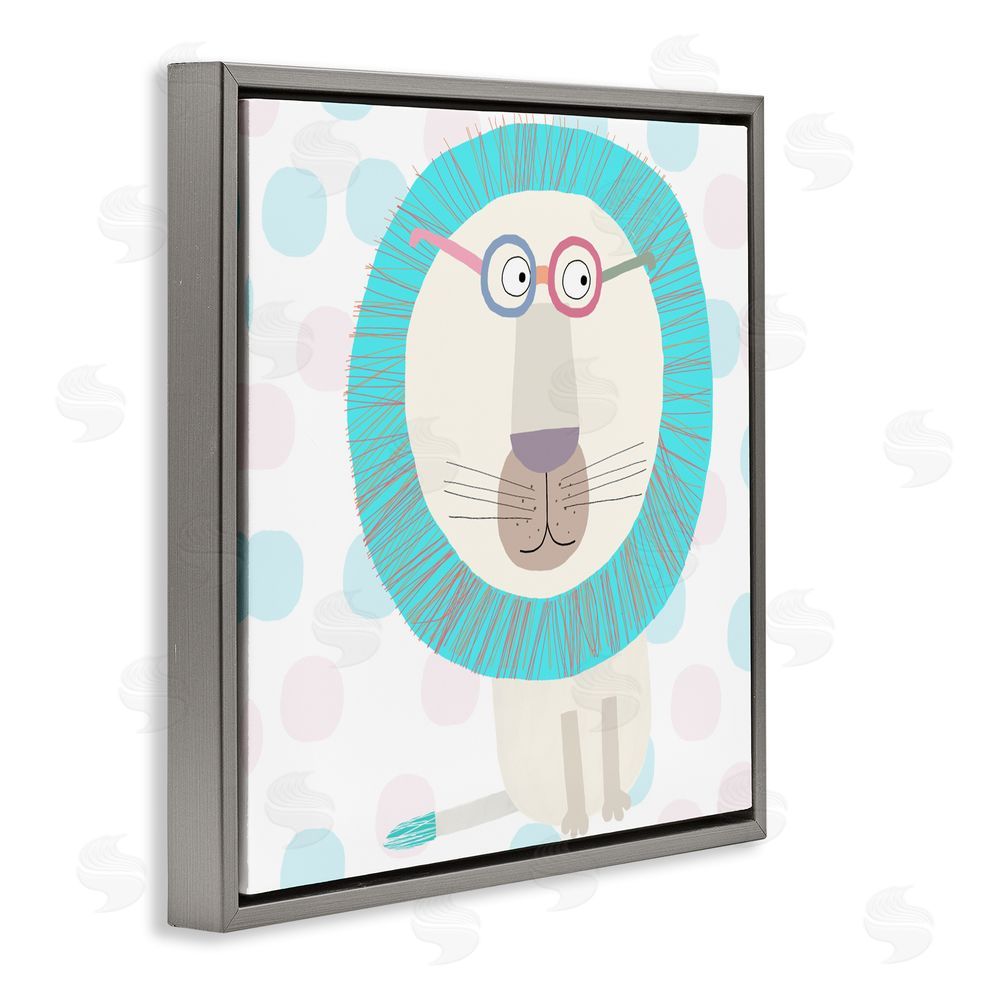Carla Daly Electric Blue Lion Gray Floating Frame Canvas Wall Art