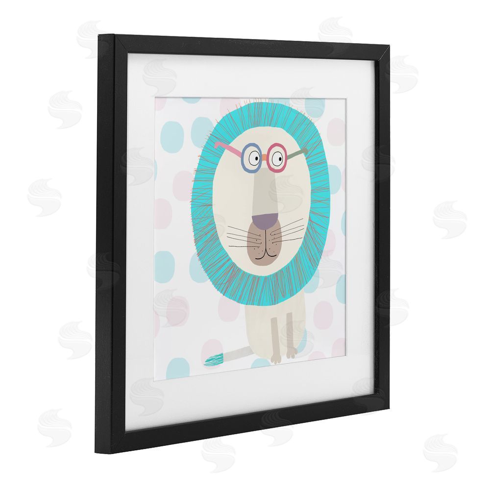 Carla Daly Electric Blue Lion Black Framed Print Under Glass with Mat Wall Art