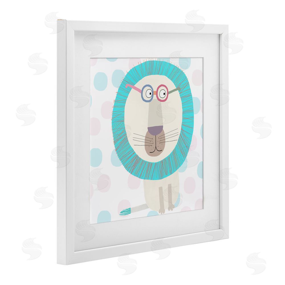 Carla Daly Electric Blue Lion White Framed Print Under Glass with Mat Wall Art