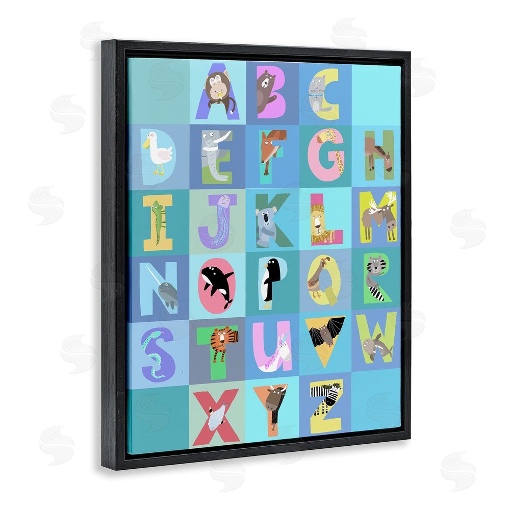 Carla Daly Animal Alphabet in Blue Black Floating Frame Canvas Wall Art Print